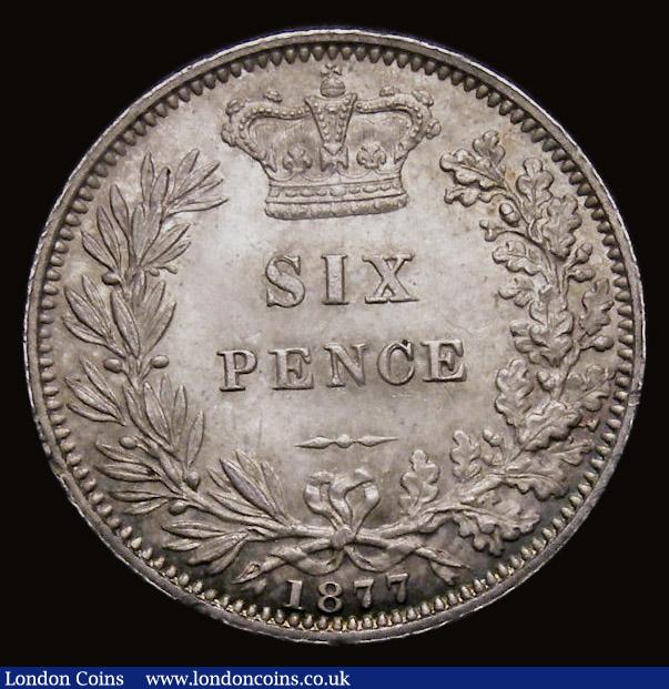 London Coins : A185 : Lot 1825 : Sixpence 1877 No Die Number, ESC 1732, Bull 3243, Choice UNC with gold and magenta tone, in an LCGS ...