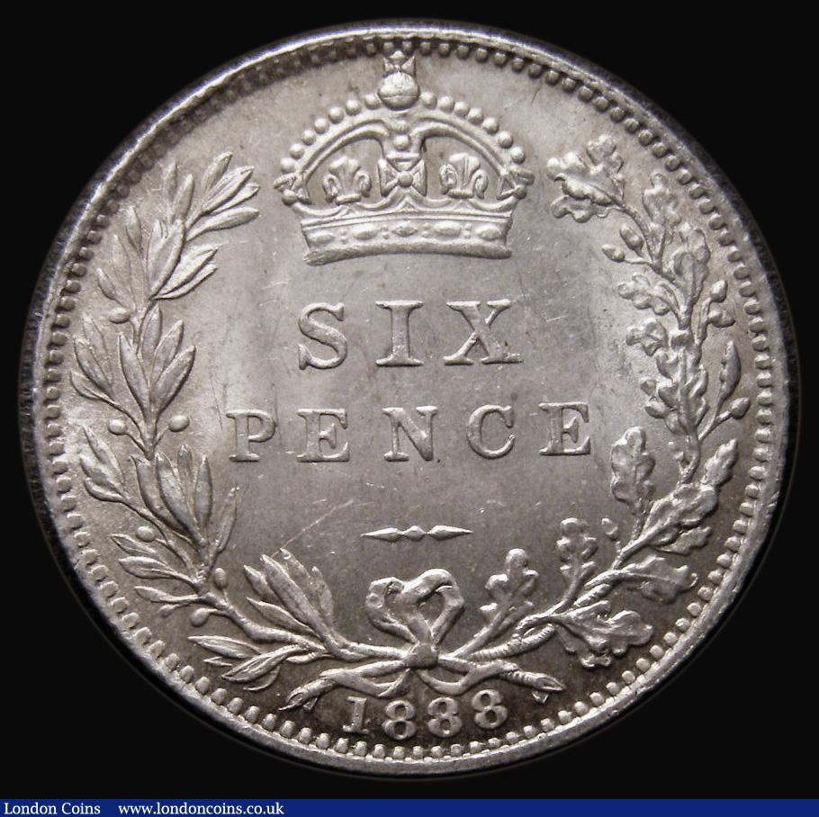 London Coins : A185 : Lot 1835 : Sixpence 1888 ESC 1756, Bull 3277, Davies 1162 dies 1B, UNC and choice with golden tone with touches...