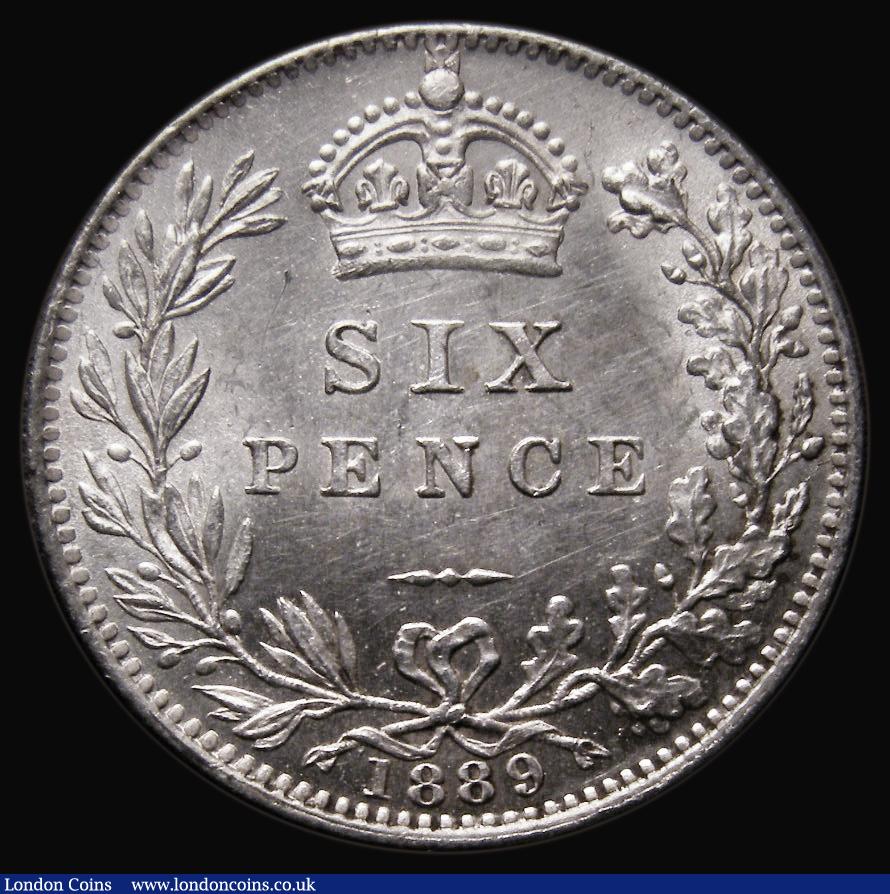 London Coins : A185 : Lot 1836 : Sixpence 1889 ESC 1757, Bull 3279, Davies 1165 dies 1D UNC and lustrous with light golden tone, in a...