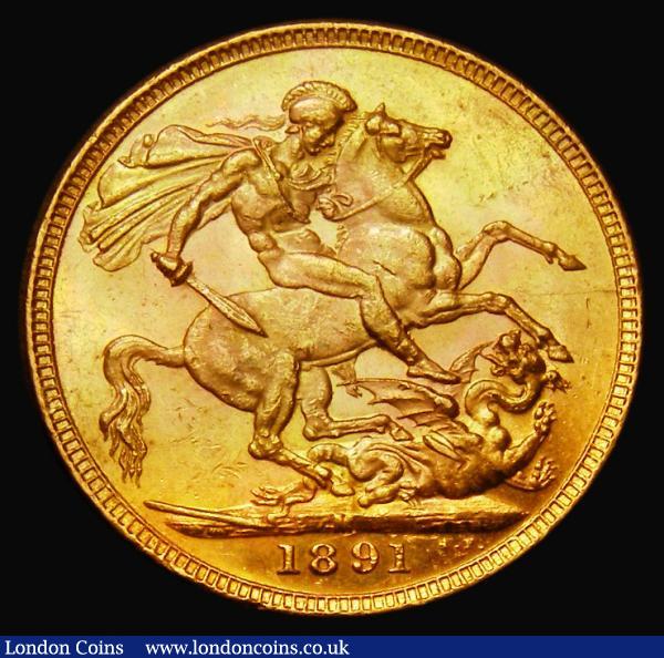 Sovereign 1891M G: of D:G: closer to the crown, horse with long tail, Marsh 135A, S.3867C, DISH M16, A/UNC and lustrous with lime, and magenta tone, an eye-catching example, in an LCGS holder and graded LCGS 70 : English Coins : Auction 185 : Lot 1846