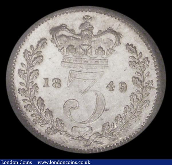 London Coins : A185 : Lot 1848 : Threepence 1849 49 over lower 49 in date, as ESC 2057, Bull 3376, EF and lustrous, in an LCGS holder...