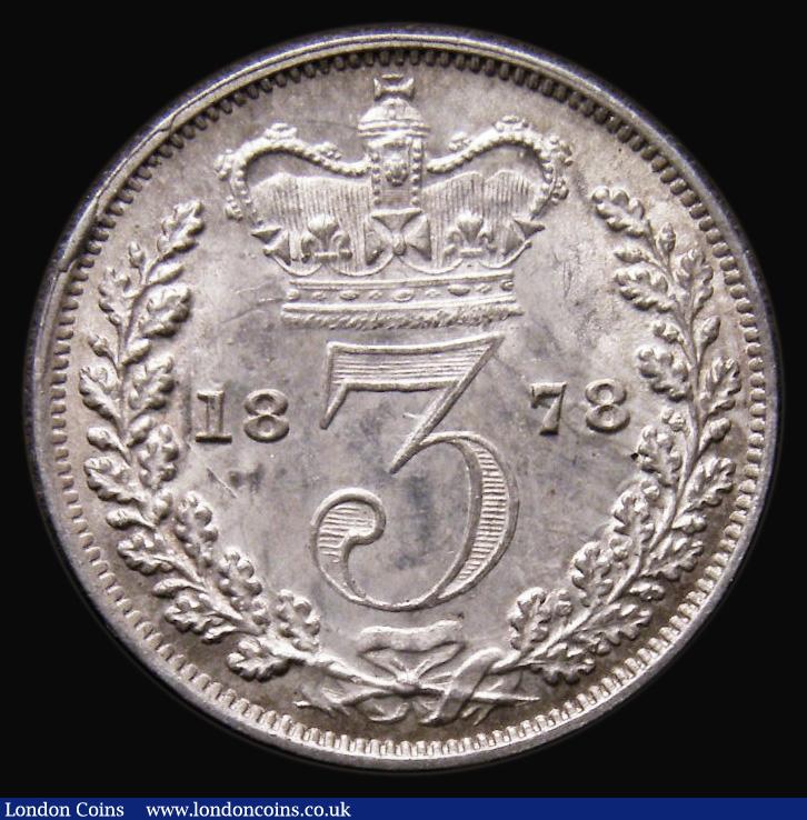 London Coins : A185 : Lot 1851 : Threepence 1878 ESC 2084, Bull 3422, UNC with choice golden tone, in an LCGS holder and graded LCGS ...