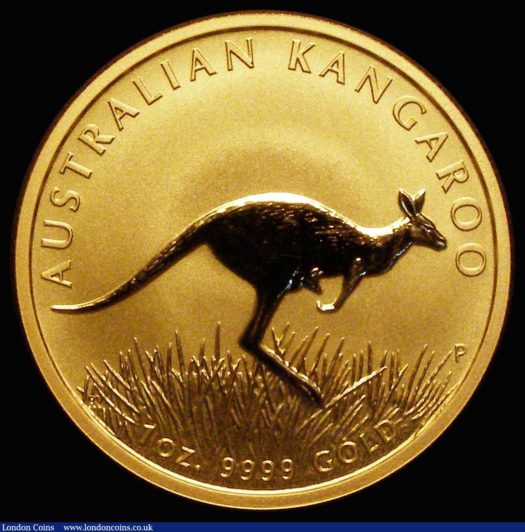 London Coins : A185 : Lot 1860 : Australia $100 Gold Kangaroo 2008P Reverse: Kangaroo bounding right in grassland, KM#1775, Gold One ...