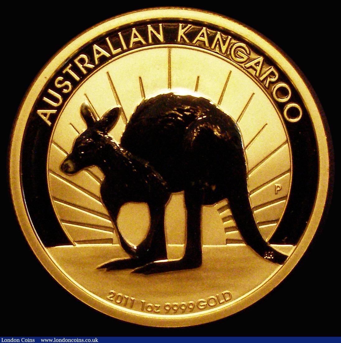 London Coins : A185 : Lot 1863 : Australia $100 Gold Kangaroo 2011P Reverse: Kangaroo facing left, sun behind, KM#1686, Gold One Ounc...