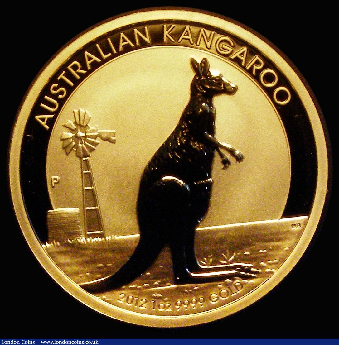 London Coins : A185 : Lot 1864 : Australia $100 Gold Kangaroo 2012P Reverse: Kangaroo standing right with Australian Outback Windmill...