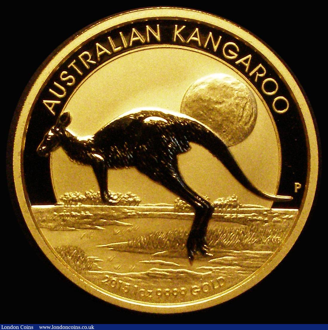 London Coins : A185 : Lot 1867 : Australia $100 Gold Kangaroo 2015P Reverse: Kangaroo bounding left, KM#3148, Gold One Ounce UNC