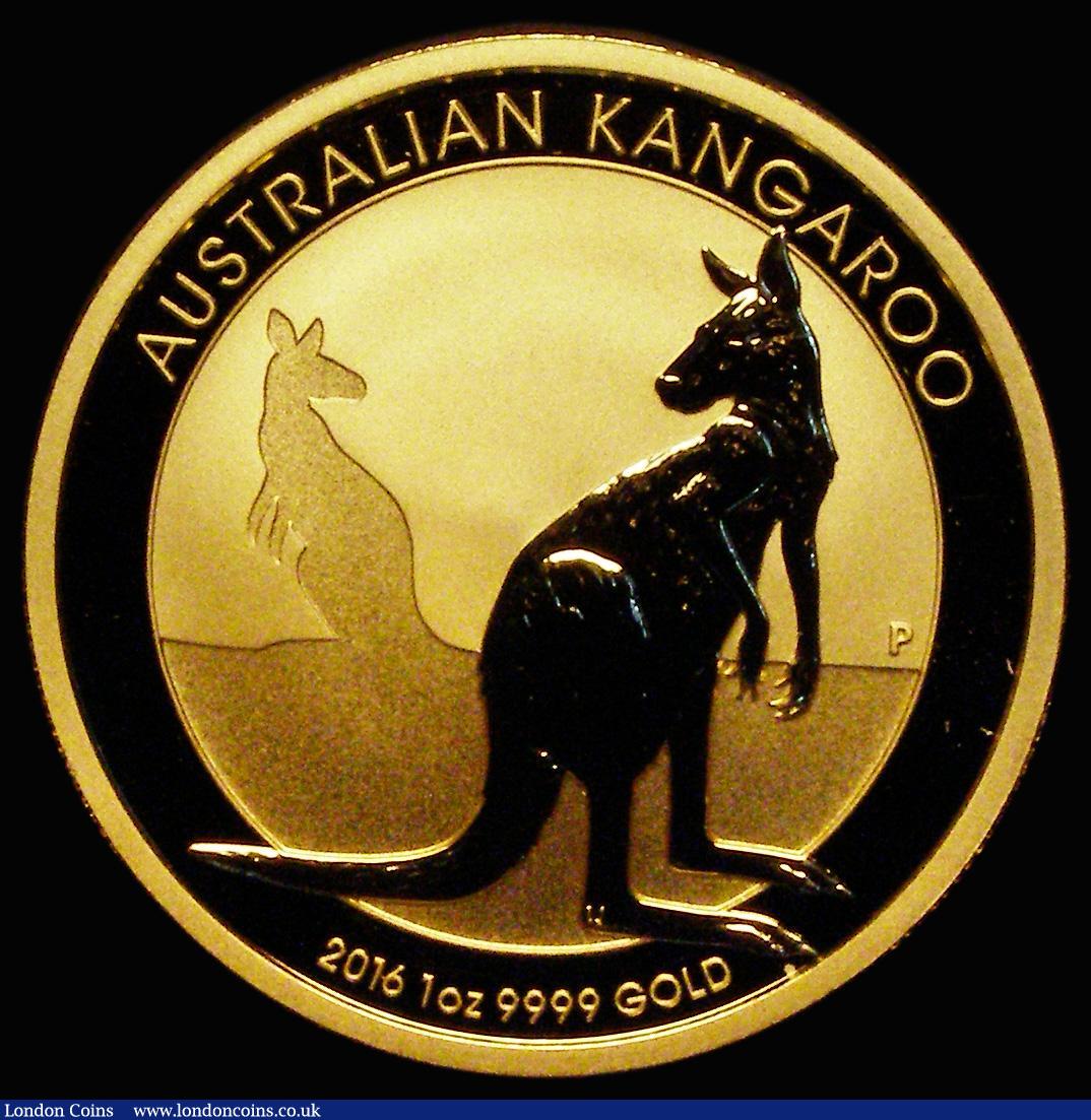 London Coins : A185 : Lot 1868 : Australia $100 Gold Kangaroo 2016P Reverse: Kangaroo standing right, facing left over shoulder, KM#3...