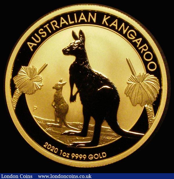 Australia $100 Gold Kangaroo 2020P Reverse: Kangaroo and Joey standing, facing left, KM#3987, Gold One Ounce UNC : English Coins : Auction 185 : Lot 1872