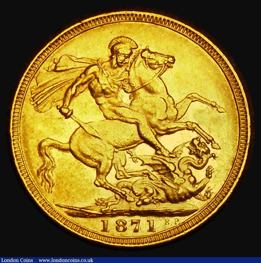 London Coins : A185 : Lot 1909 : Sovereign 1871 George and the Dragon, WW Buried in truncation, Large BP in exergue, horse with short...