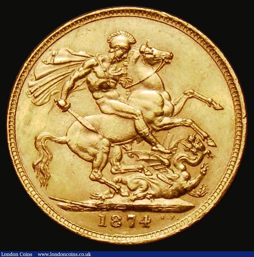 London Coins : A185 : Lot 1925 : Sovereign 1874 George and the Dragon, Marsh 87, S.3856A, GEF and lustrous, in an LCGS holder and gra...
