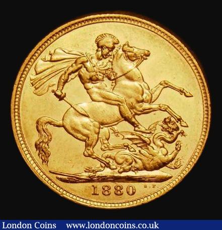 London Coins : A185 : Lot 1947 : Sovereign 1880S George and the Dragon, Horse with long tail, WW complete on broad truncation, Small ...