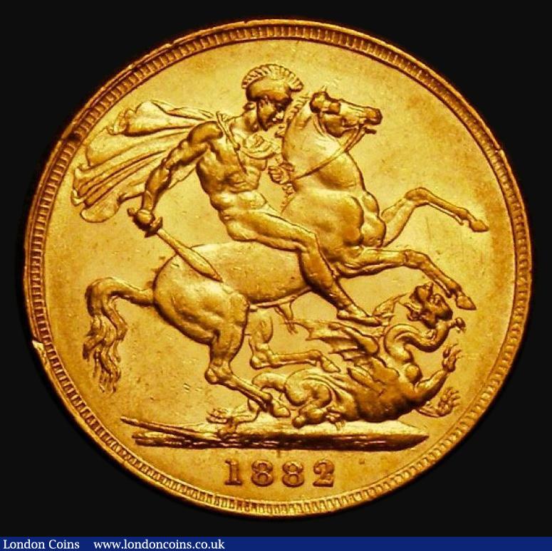London Coins : A185 : Lot 1955 : Sovereign 1882S George and the Dragon, Small B.P. in exergue, Marsh 119, S.3858E, EF in an LCGS hold...