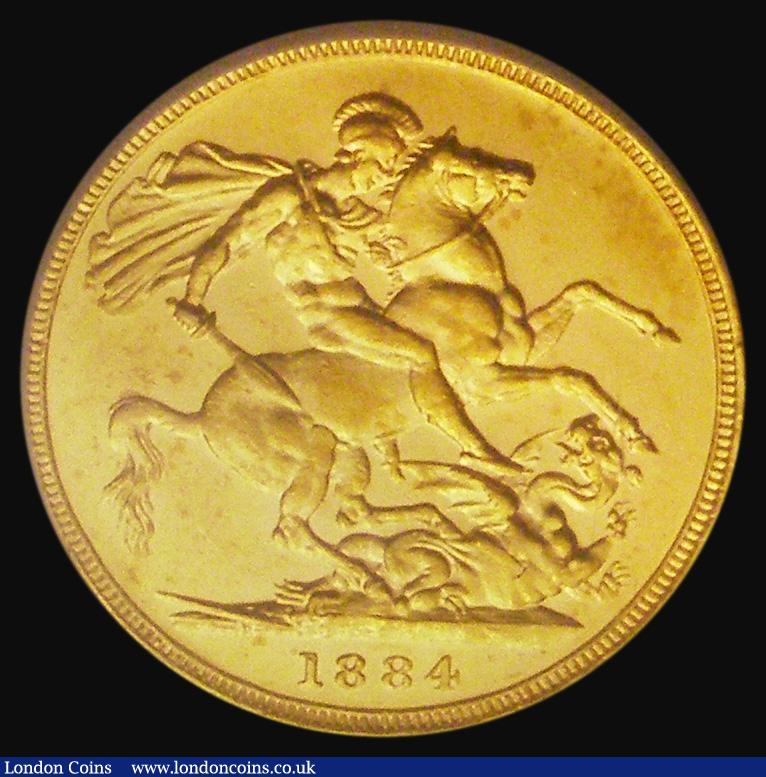 London Coins : A185 : Lot 1962 : Sovereign 1884M George and the Dragon, WW buried in truncation, Marsh 92, S.3857B, GEF the obverse r...