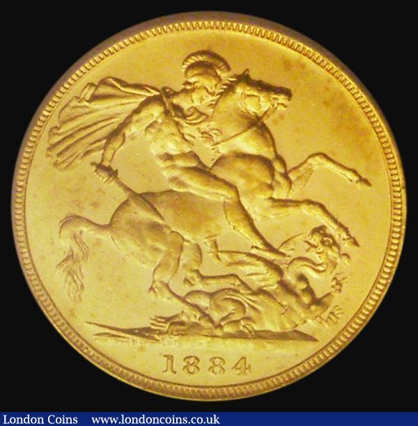 Sovereign 1884M George and the Dragon, WW buried in truncation, Marsh 92, S.3857B, GEF the obverse retaining touches of mint bloom, in an LCGS holder and graded LCGS 65 : English Coins : Auction 185 : Lot 1962