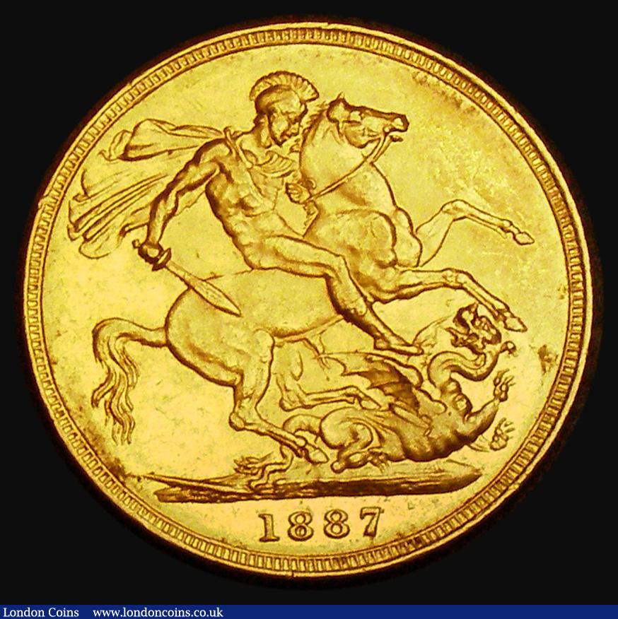 London Coins : A185 : Lot 1979 : Sovereign 1887M Young Head, George and the Dragon, Marsh 109, S.3857C, NEF with some minor contact m...