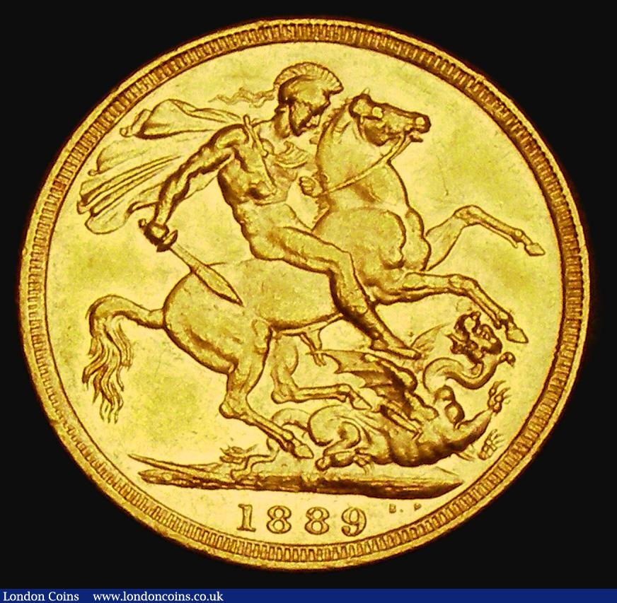 London Coins : A185 : Lot 1988 : Sovereign 1889M G: of D:G: closer to the crown Marsh 133A, S.3867B, DISH M12 NEF/EF the obverse with...