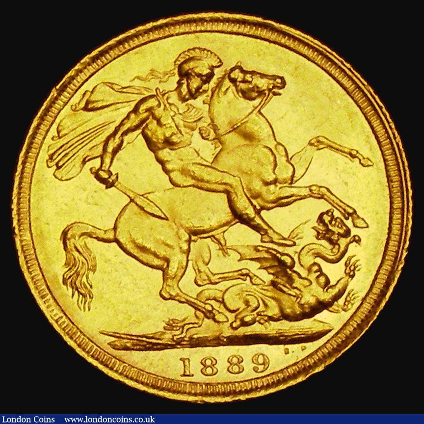London Coins : A185 : Lot 1989 : Sovereign 1889S G: of D:G: closer to the crown Marsh 140A, S.3868B, DISH S12 EF and lustrous with so...