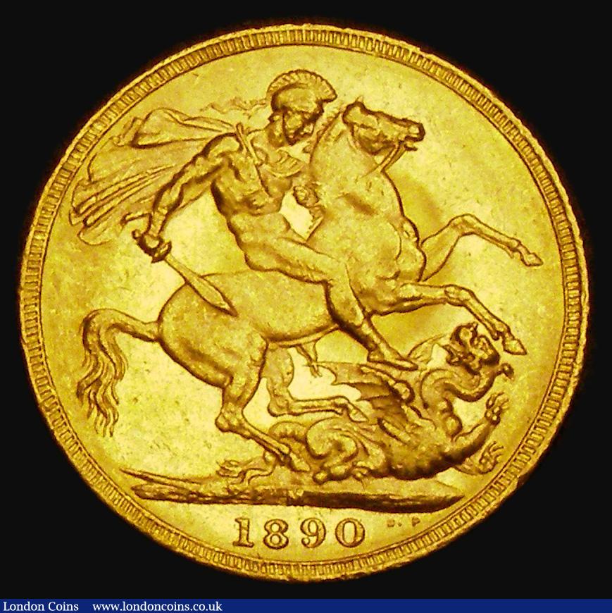 London Coins : A185 : Lot 1991 : Sovereign 1890M G: of D:G: closer to the crown, Marsh 134, S.3867B DISH M14, EF/AU and lustrous with...