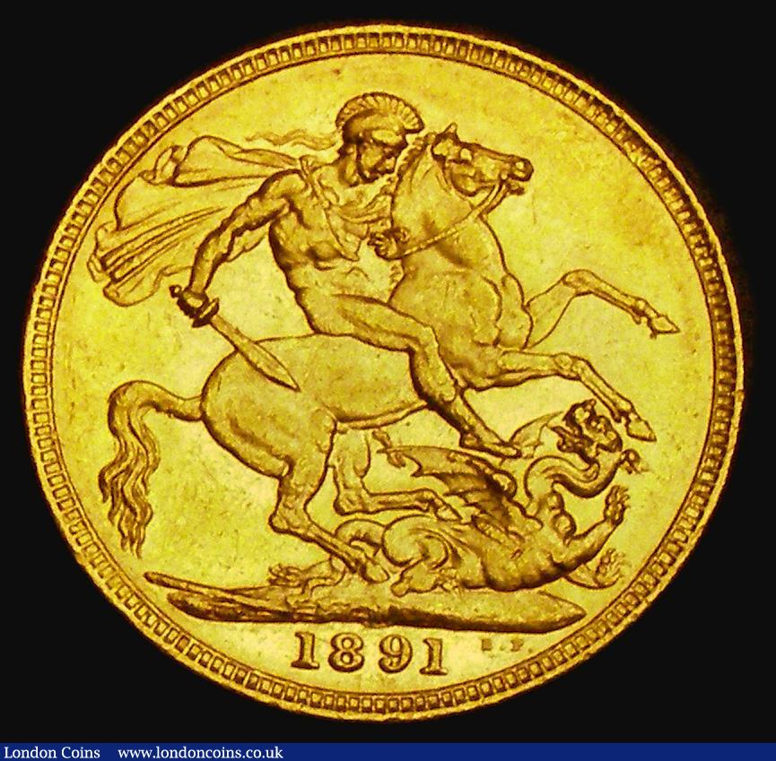 London Coins : A185 : Lot 1994 : Sovereign 1891M G: of D:G: closer to the crown, horse with long tail, Marsh 135A, S.3867C, DISH M16,...