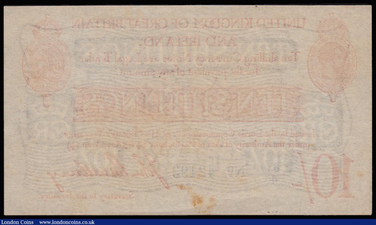 London Coins : A185 : Lot 20 : Ten Shillings Bradbury T12.2 issued 1915, series J1/4 42493, portrait King George V at top left, (Pi...