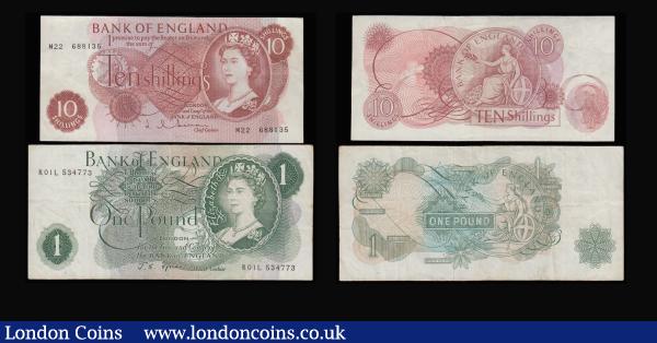 Five Pounds (2) Page L reverse B336 First Series AN08 176151 VF light stain reverse, Kentfield 1993 B363 AA51 prefix Unc. One Pounds (2) Beale replacement B269 S69S 168662 about Fine and Fforde B307 issued 1967 first type series R01L 534773, "G" reverse, VF and Ten Shillings Hollom B296 replacement M22 688135 GVF : English Banknotes : Auction 185 : Lot 207