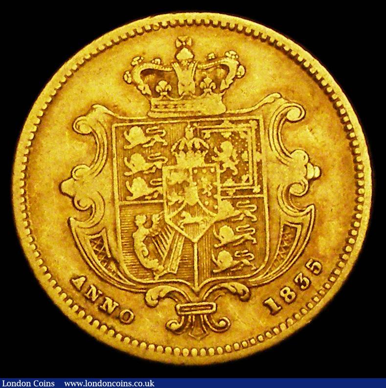 London Coins : A185 : Lot 2481 : Half Sovereign 1835 Marsh 411, S.3831, Fine/VG with some thin scratches in the obverse field, Willia...