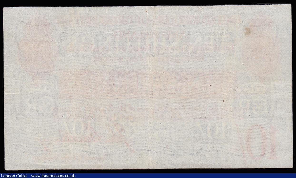London Coins : A185 : Lot 25 : Ten Shillings Bradbury T13.2 1915 series V1/23 026864, George V top left Fine with pinholes