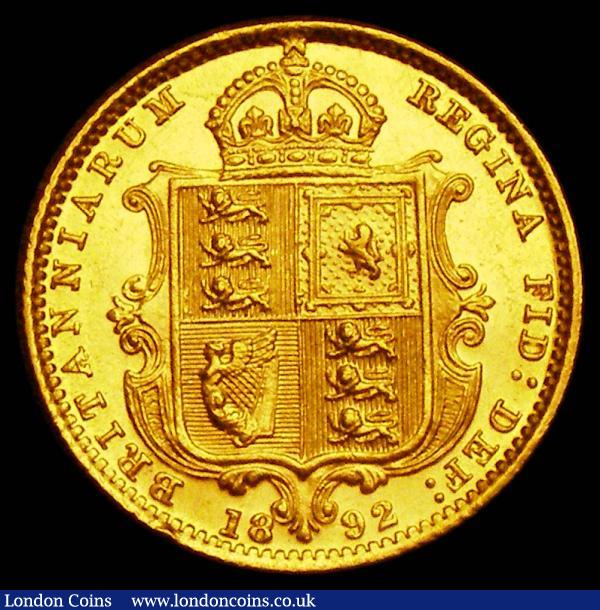Half Sovereign 1892 No J.E.B. on truncation, Low Shield, Marsh 481A, S.3869D, DISH L516 EF/GEF with a gentle edge bruise : English Coins : Auction 185 : Lot 2501