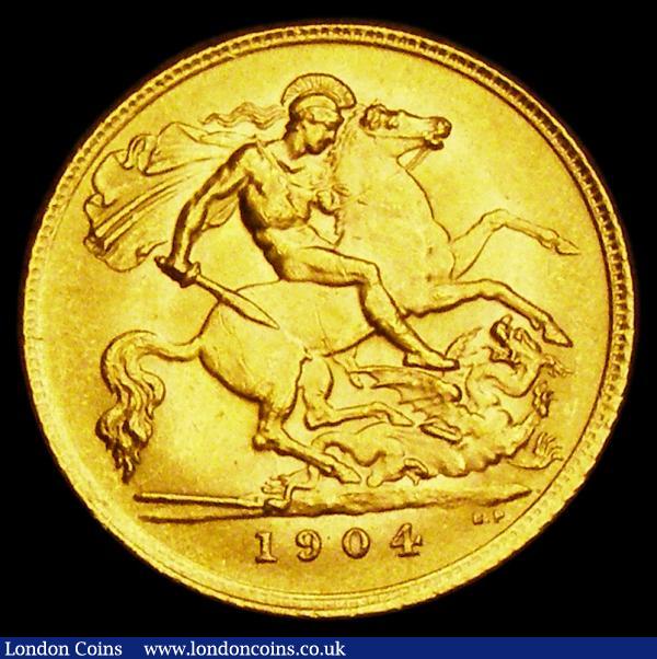 Half Sovereign 1904 Reverse B, with B.P. initials, Marsh 507A obverse UNC, the reverse near so with some contact marks on the horse : English Coins : Auction 185 : Lot 2512