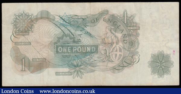 One Pound O'Brien 1960 Britannia in Medallion reverse B281 First Run A01 934447 VF with some light dirt and small red ink mark reverse a rare seldom offered First Run : English Banknotes : Auction 185 : Lot 255