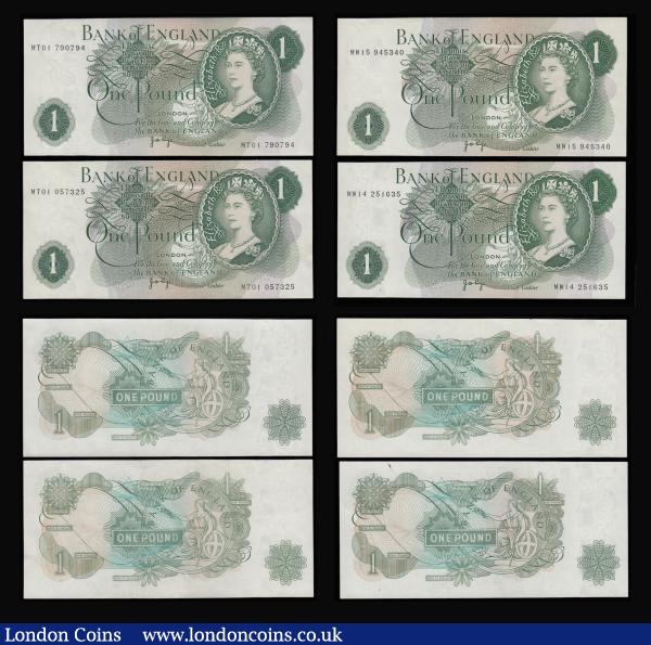 One Pound Page B323 issued 1970 replacements (10) prefix MT10 Fine, MT01 AU then MR33, MT01, MT18, MT19, MW04, MW08, MW14 and MW15 these Unc  : English Banknotes : Auction 185 : Lot 268
