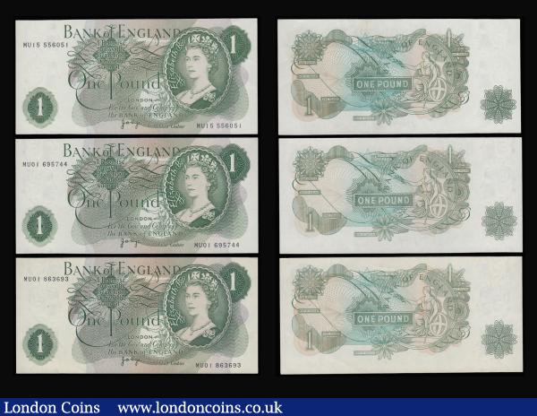 One Pound Page B323 issued 1970 replacements (9) prefixes MU01 (2), MU08, MU12, MU15, MU17 (2), MU18 (2) AU-Unc, with most in UNC : English Banknotes : Auction 185 : Lot 269