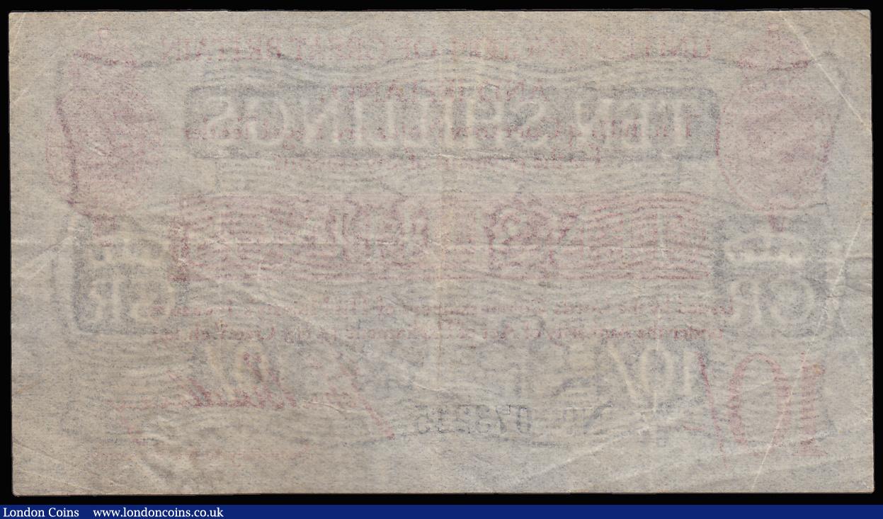 London Coins : A185 : Lot 27 : Ten Shillings Bradbury T13.2 1915 series W1/64 073245, George V top left Fine