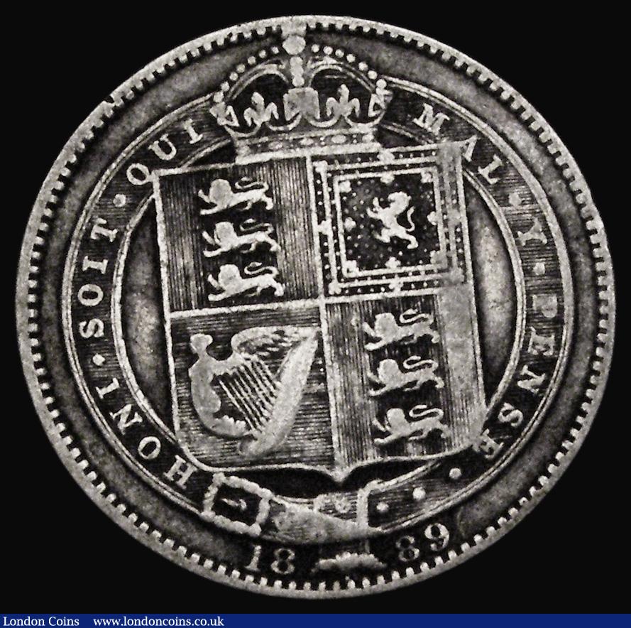 London Coins : A185 : Lot 2712 : Shilling 1889 Small Jubilee Head, ESC 1354, Bull 3141, Davies 985 dies 1D, by far the rarer of the t...