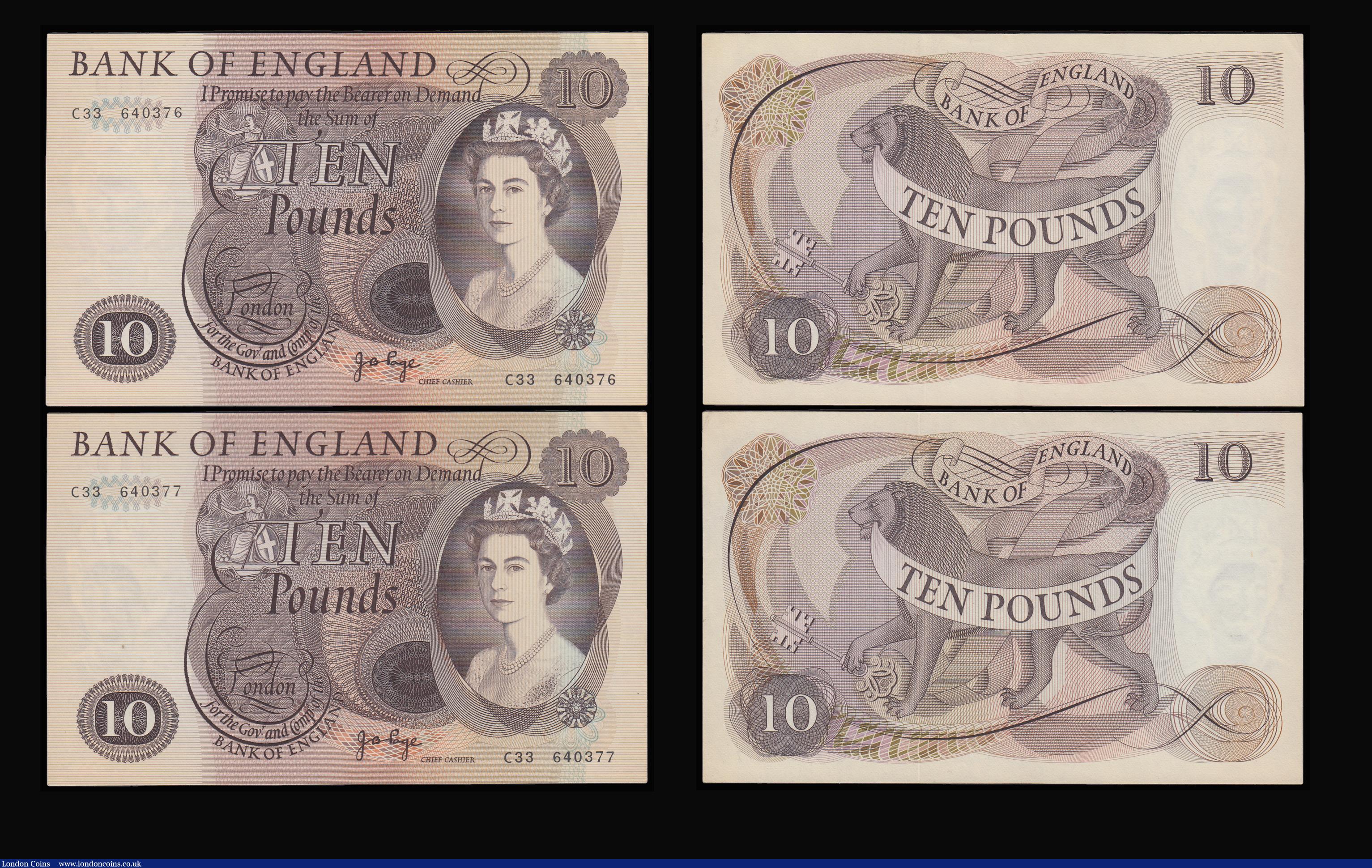 London Coins : A185 : Lot 274 : Ten Pounds Page Lion and Key 1971 B326 (4 consecutives) C33 640374-77 AU-Unc
