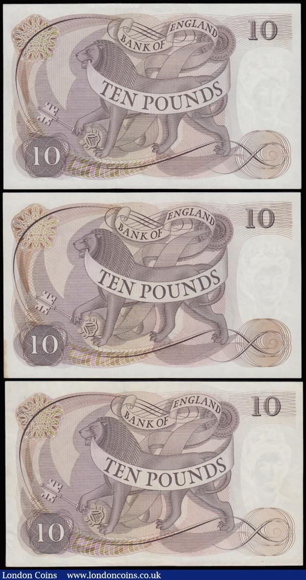 Ten Pounds Page Lion and Key reverse (3) B326 B06 071273 AU, C04 130505 Unc with a stain on the edge bottom right, B327 replacement M05 546821 AU : English Banknotes : Auction 185 : Lot 275