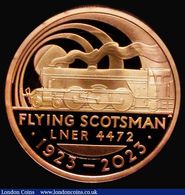 Two Pounds 2023 Centenary of the Flying Scotsman Gold Proof, a new reverse design by John Bergdahl a fitting tribute to the iconic locomotive, FDC in capsule, no certificate : English Coins : Auction 185 : Lot 2999
