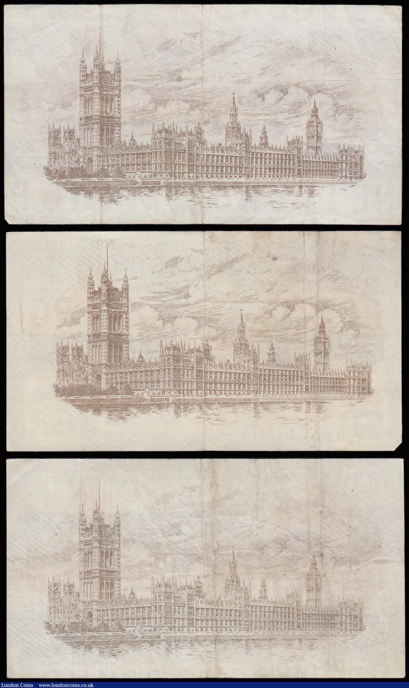 London Coins : A185 : Lot 32 : One Pound Bradbury T16 issued 1917 (3) C/12 949410 VF, C/31 732864 VF with a few pinholes, G/51 5518...