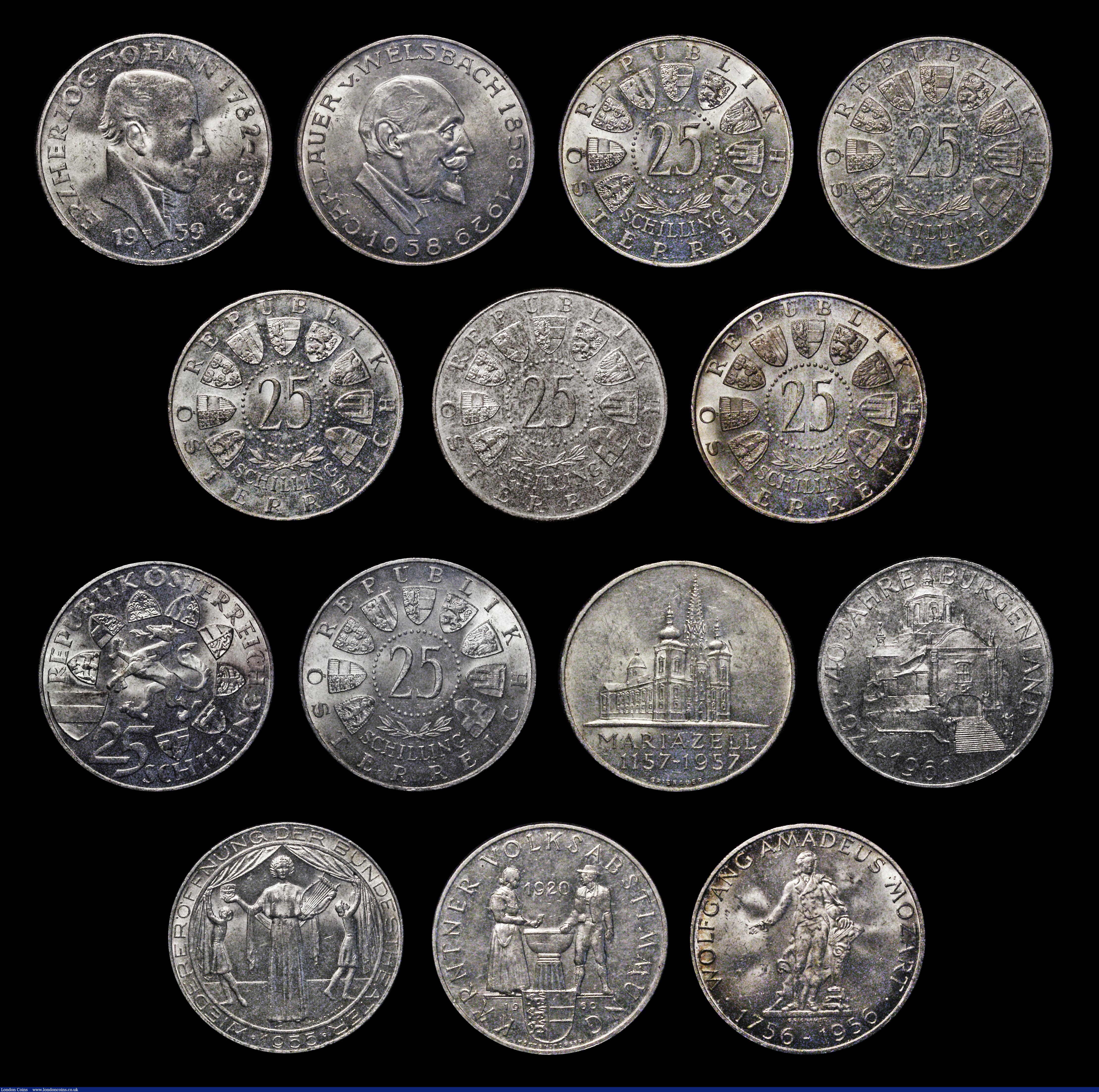 London Coins : A185 : Lot 3314 : Austria (12) 50 Schillings (5) 1959 150th Anniversary of the Liberation of Tyrol KM#2888, 1963 600th...
