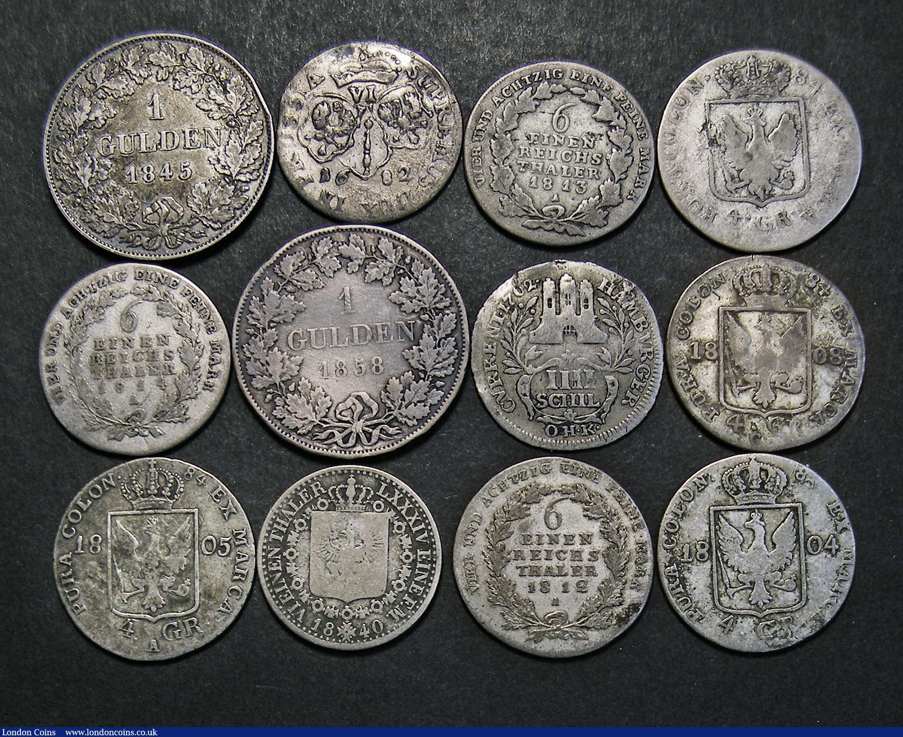 London Coins : A185 : Lot 3395 : German States (12) Bavaria (2) One Gulden (2) 1845 Fine, toned, 1858 Fine/Near Fine, brushed, Hambur...