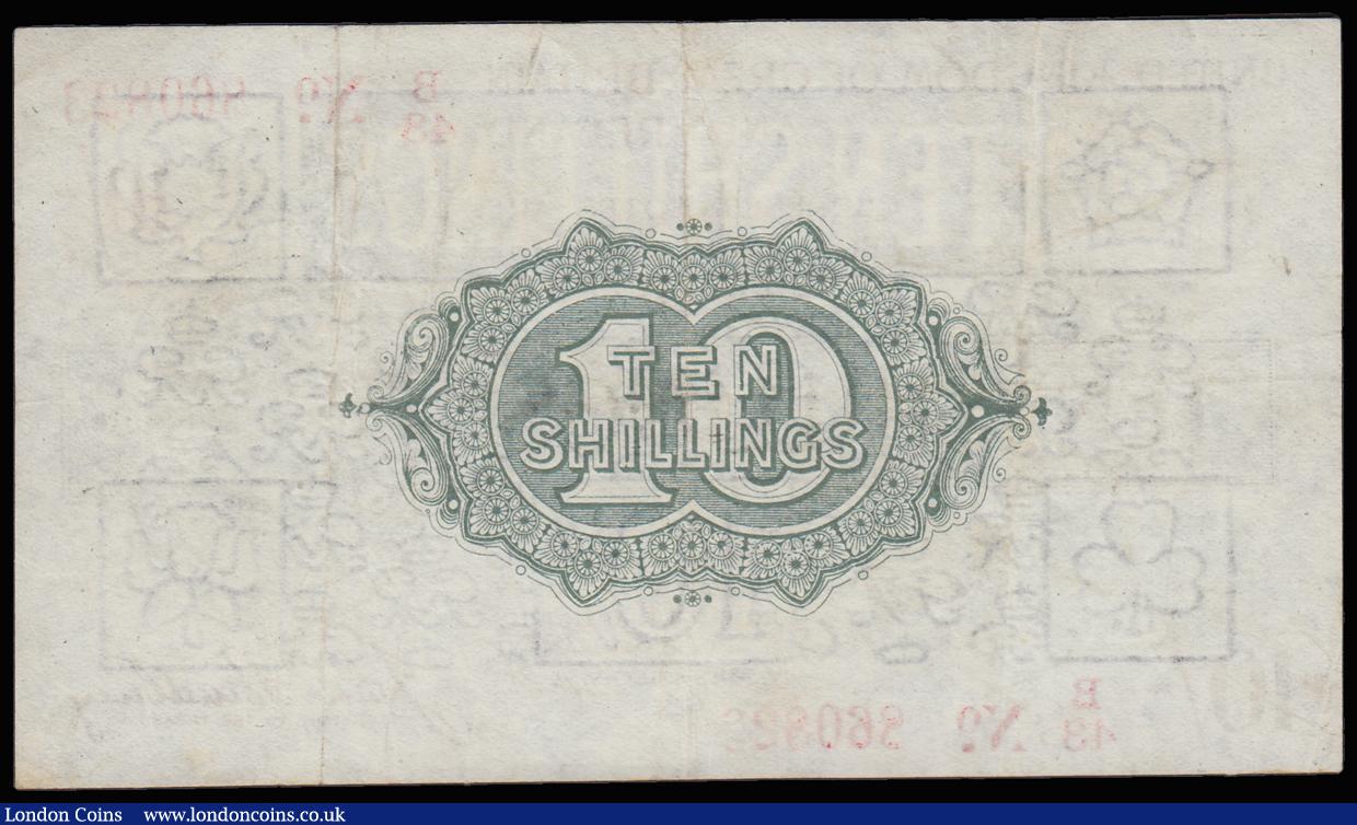 London Coins : A185 : Lot 37 : Ten Shillings Bradbury Third Issue T20 Red Dash in No. in serial number, 16th December 1918 serial n...