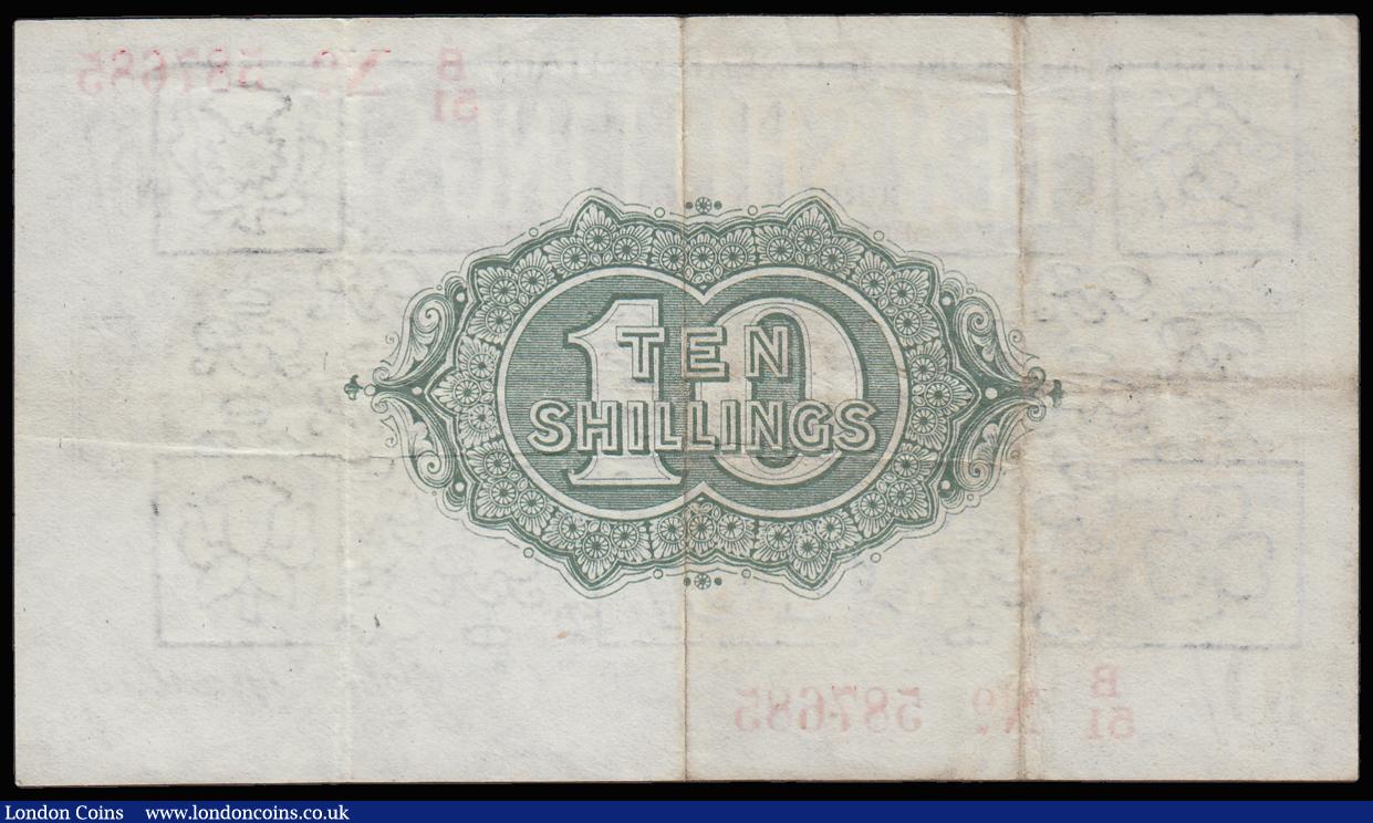 London Coins : A185 : Lot 38 : Ten Shillings Bradbury Third Issue T20 Red Dash in No. in serial number, 16th December 1918 serial n...