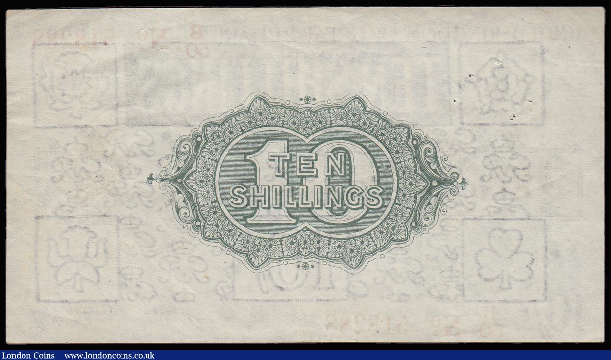 London Coins : A185 : Lot 39 : Ten Shillings Bradbury Third Issue T20 Red Dash in No. in serial number, 16th December 1918 serial n...
