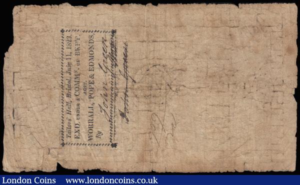 Bristol Tolzey Bank One Pound dated Feb 1816 No. 1577 for Worrall, Pope and Edmunds, (Outing 325), Very Good bankruptcy stamp reverse : English Banknotes : Auction 185 : Lot 415