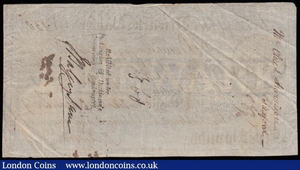 Newark Bank 5 Pounds last year dated 22nd March 1809 before failure No. 850 For Pocklington, Dickinson & Co. manuscript signed Wm. Dickinson (Outing 1488k; Grant 1998C), presentable Fine some pinholes  : English Banknotes : Auction 185 : Lot 433