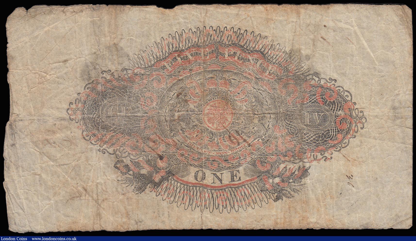 London Coins : A185 : Lot 446 : Wisbech Bank £1 dated 16 Sept 1825 No.3416 for James Hill & Son (Outing 2384a), about Fine...