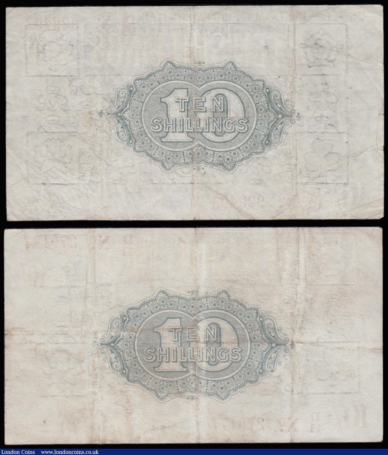 London Coins : A185 : Lot 47 : Ten Shillings 1919 Red, Dash T26 first series (2) prefix D12 and D41 both Fine and with pinholes
