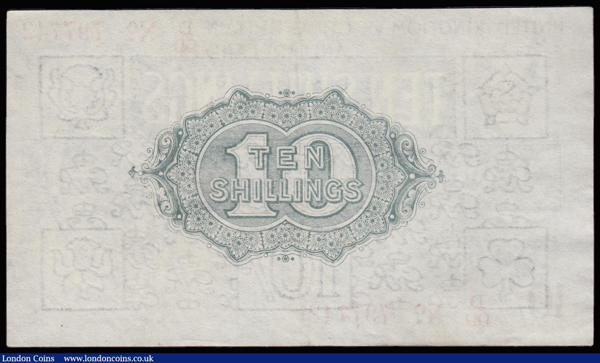 London Coins : A185 : Lot 48 : Ten Shillings 1919 Red, Dash T26 first series D/99 797742 Good VF