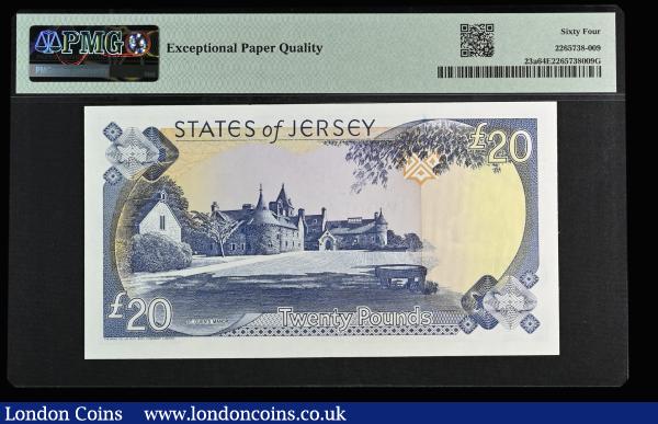 Jersey 20 Pounds (1993) Baird Wmk Jersey Cow Pick 23a Choice Uncirculated and graded 64 EPQ by PMG : World Banknotes : Auction 185 : Lot 519