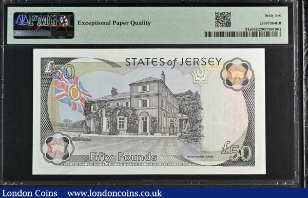 Jersey 50 Pounds (1993) Baird Wmk Jersey Cow Pick 24a Gem Uncirculated and graded 66 EPQ by PMG desirable thus : World Banknotes : Auction 185 : Lot 523